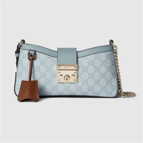 Padlock small shoulder bag in dusty blue leather 